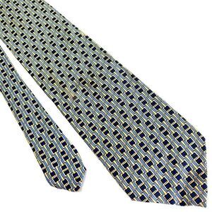 Paolo Gucci Blue Yellow Silk Tie‎ Woven Geometric "Chain" Print